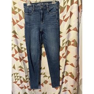 American Eagle Jeans 4 X-Long Super Hi Rise Jegging Dark Wash Whiskering Skinny
